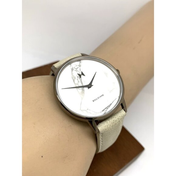 MVMT Women\'s Watch Boulevard Quartz White Gray Marble Dial Leather Band 38mm main image 14